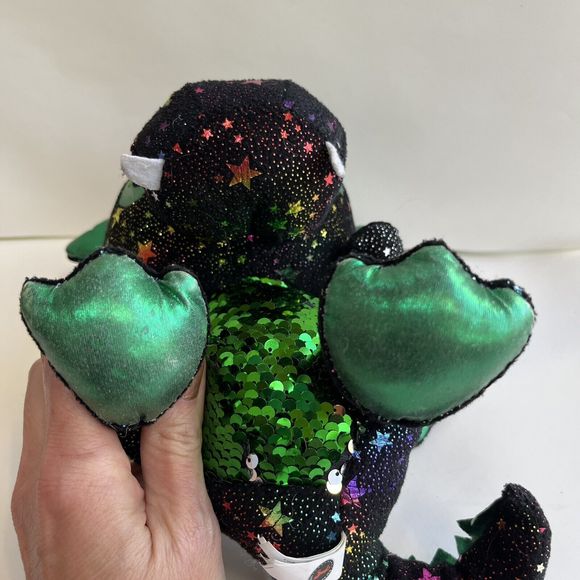 Caravan Softoys Green Drogo Dragon II Plush Colorful Stars Reversible Sequin 10" - Picture 6 of 13